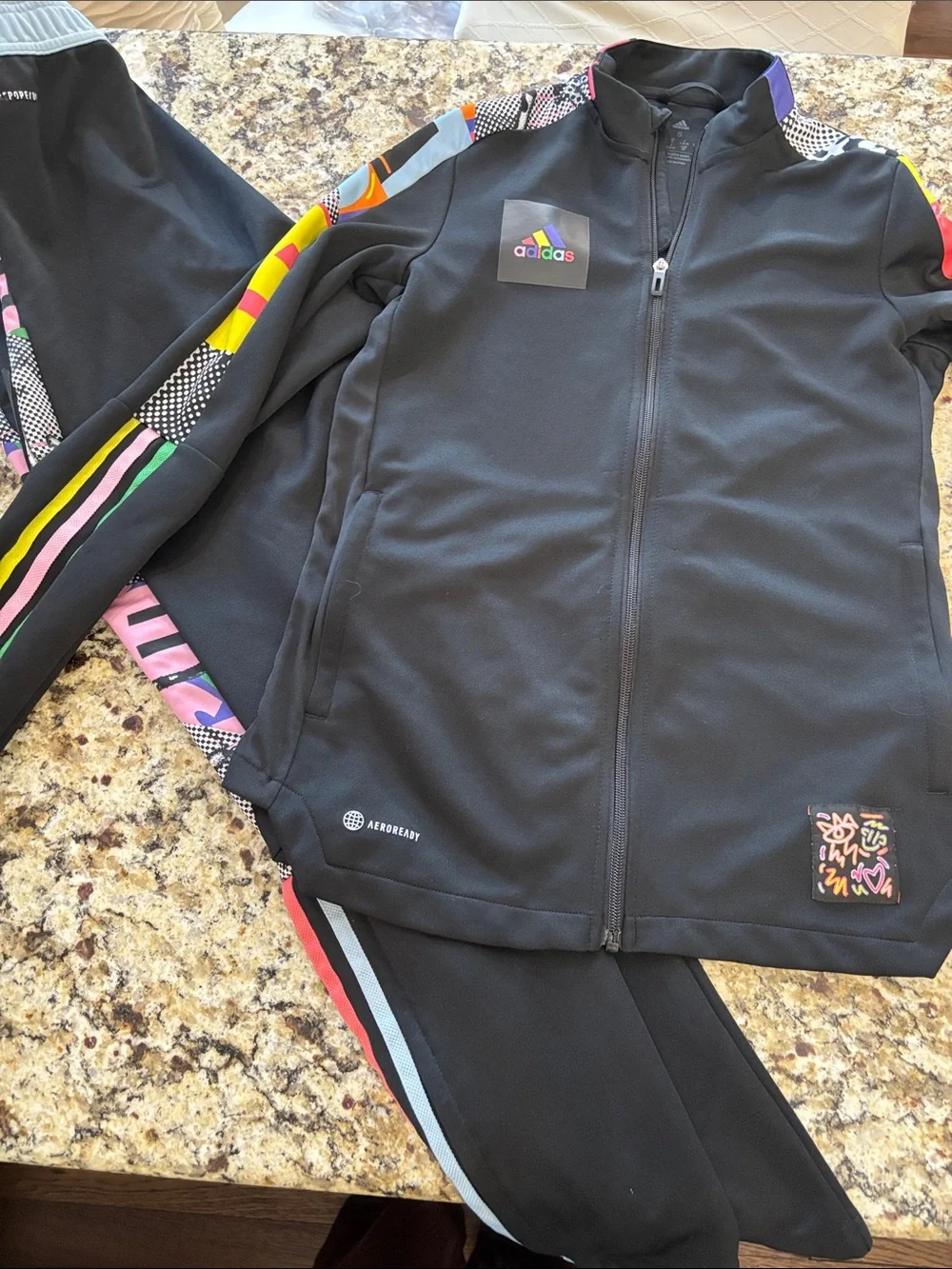 adidas Black Track Jacket and Pants with Neon Accent Panels
